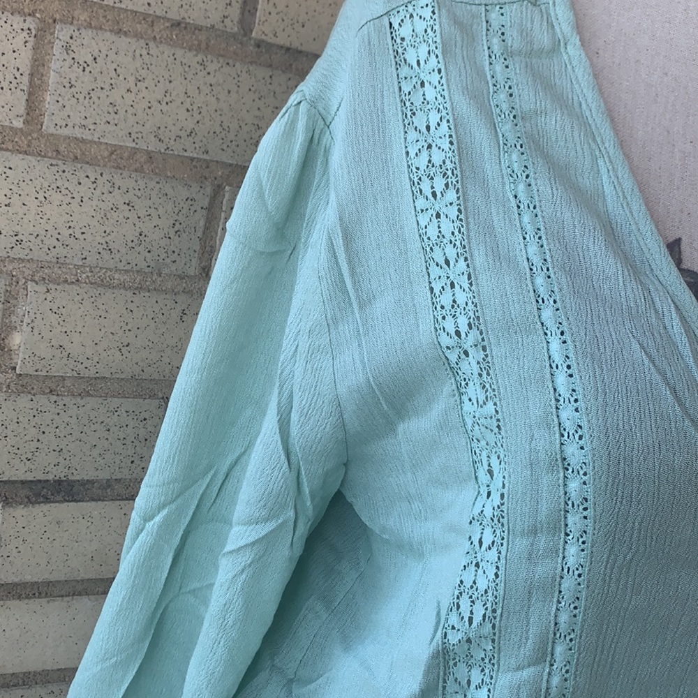 Love Riche Sage Green V-neck Button Up Crochet Detail Tie Top NWT - Picture 6 of 15